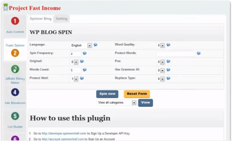 project fast income spinner