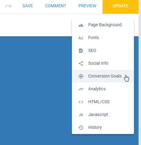 Instapage - Analytics menu