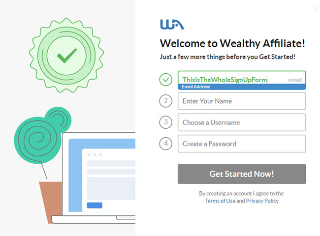 Wealthy Affiliate signup form