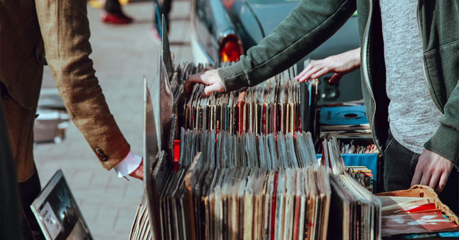 Records at garage sale