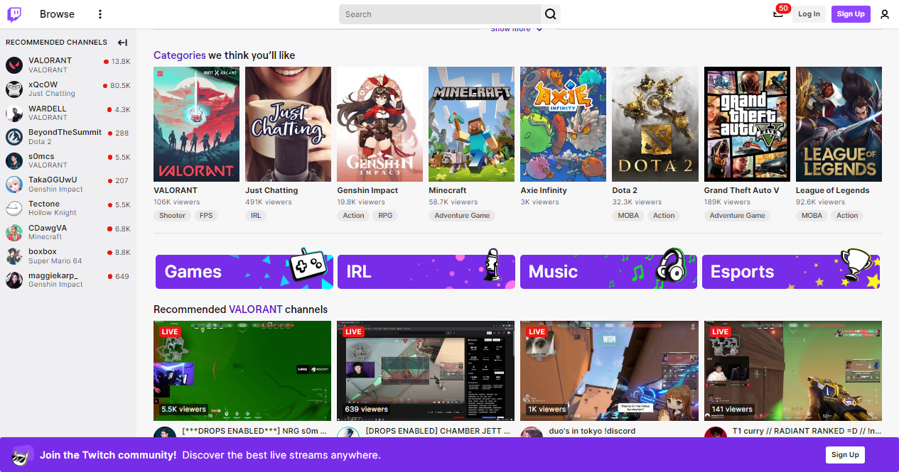 Twitch Homepage